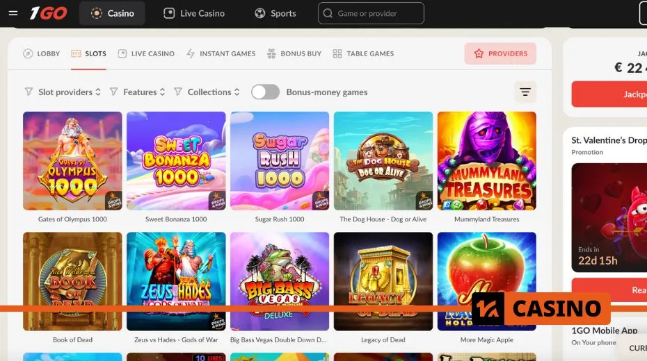 Слоты 1Go Casino с различными тематиками, бонусными функциями и джекпотами.