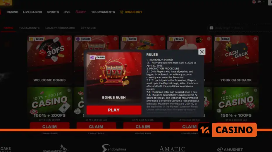 Bonus Rush в Banzai Bet что можно получить и как использовать