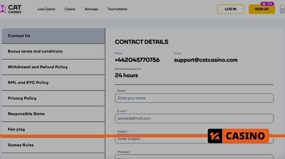 Cat Casino support service providing help with bonuses, withdrawals, and verification