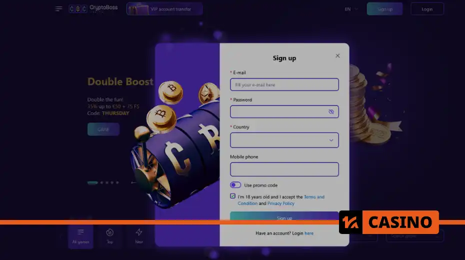 Cryptoboss kaydı - bonuslarla ve ülke seçimiyle oyuncular için