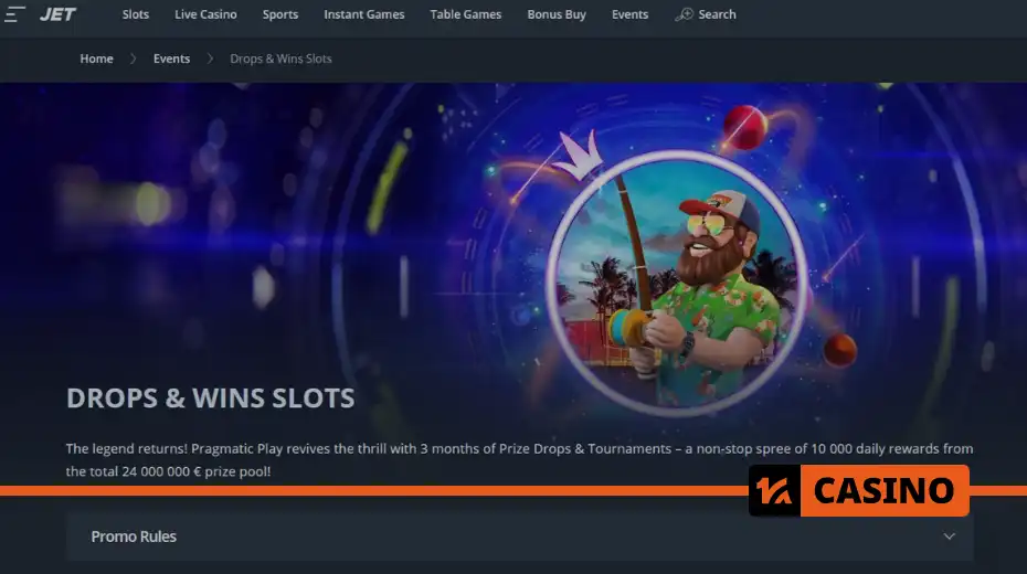 Drops & Wins Slots at Jet casino – a promo for players who want to receive extra prizes for regular gameplay
