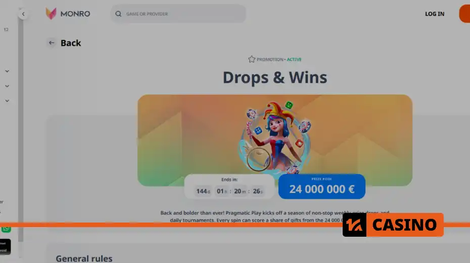  Drops and Wins at Monro casino and random rewards from Pragmatic Play with no wagering