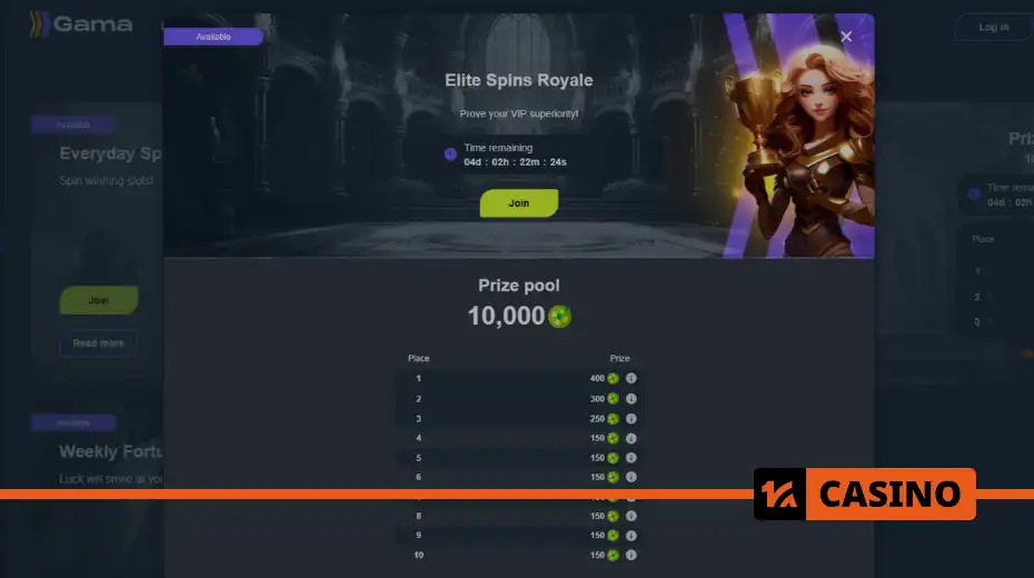 Elite Spins Royale at Gama casino – prize pool distributed among 100 participants