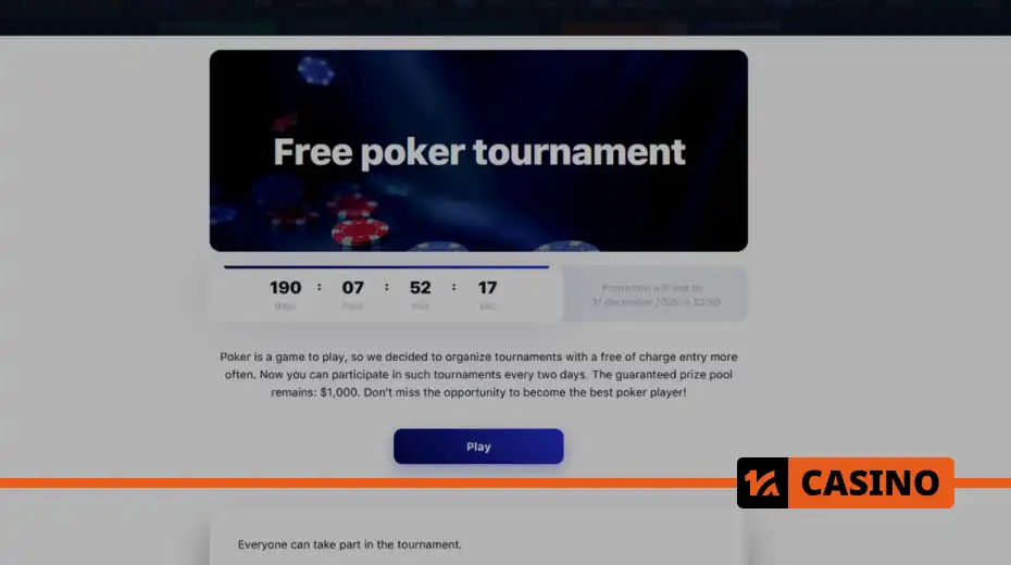Free poker tournament at 1win how to participate