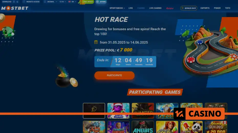 Hot Race in Mostbet prize pool and prize distribution