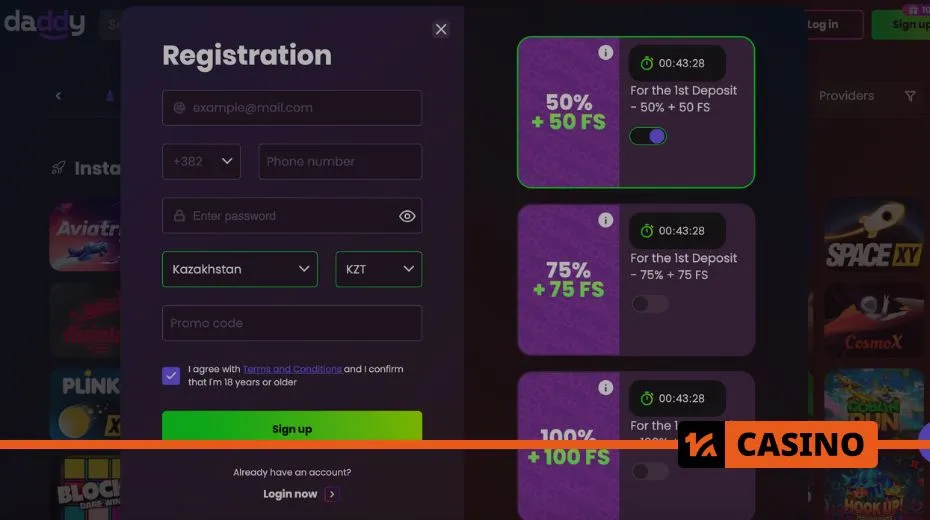 Daddy Casino kaydını e-posta, telefon numarası veya sosyal medya ile nasıl yaparsınız