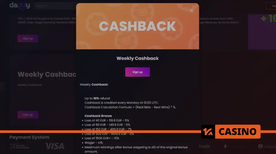 How weekly cashback in daddy casino works and which slots are available for wagering