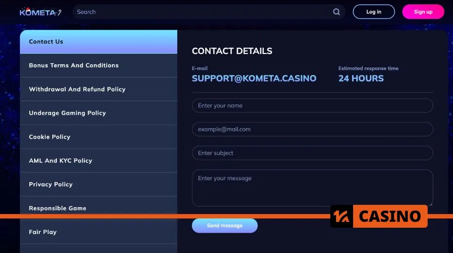 Поддержка Kometa Casino для помощи с вопросами по аккаунту и игровому процессу