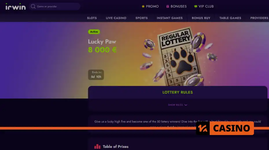  Lucky Paw at Irwin casino – how to get a ticket and win up to €1500