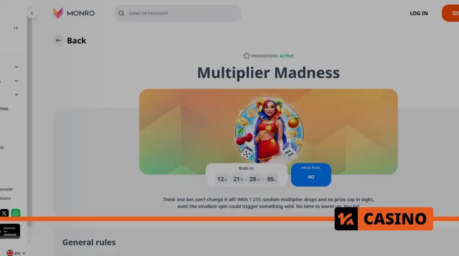 Multiplier Madness в Monro casino: призы с множителями до x100 внутри слотов