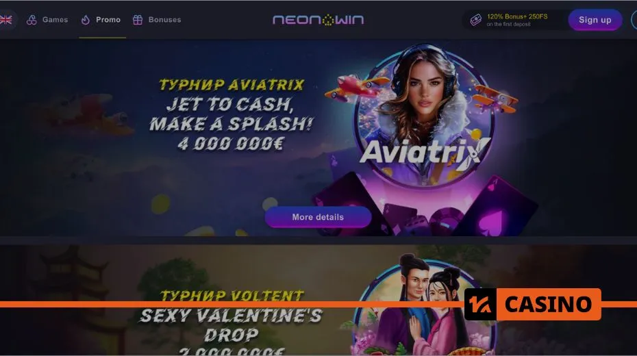 Neon Win Casino bonuses including welcome offers, free spins, and deposit match rewards