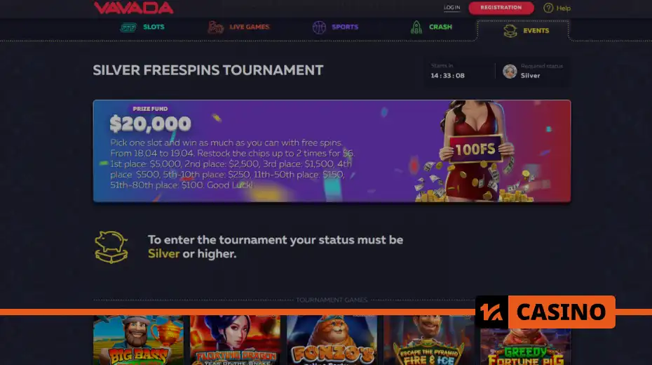 Серебряный турнир на фриспины в Vavada casino с призовым фондом 20 000 долларов и выплатами за первые 80 мест