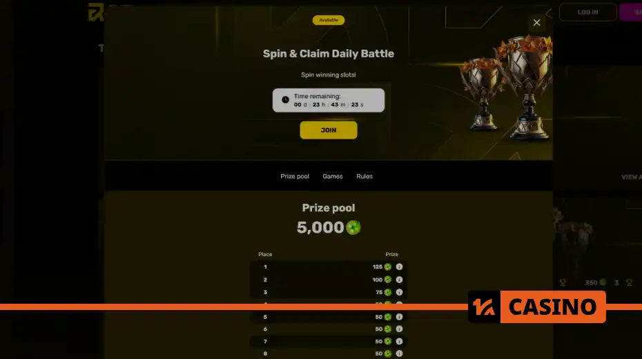 R7 casino'da Spin and Claim Daily Battle ödül havuzu ve sıralama dağılımı