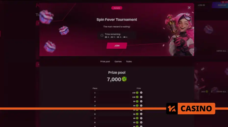 Spin Fever Tournament at Kent casino – bonuses and prize free spins