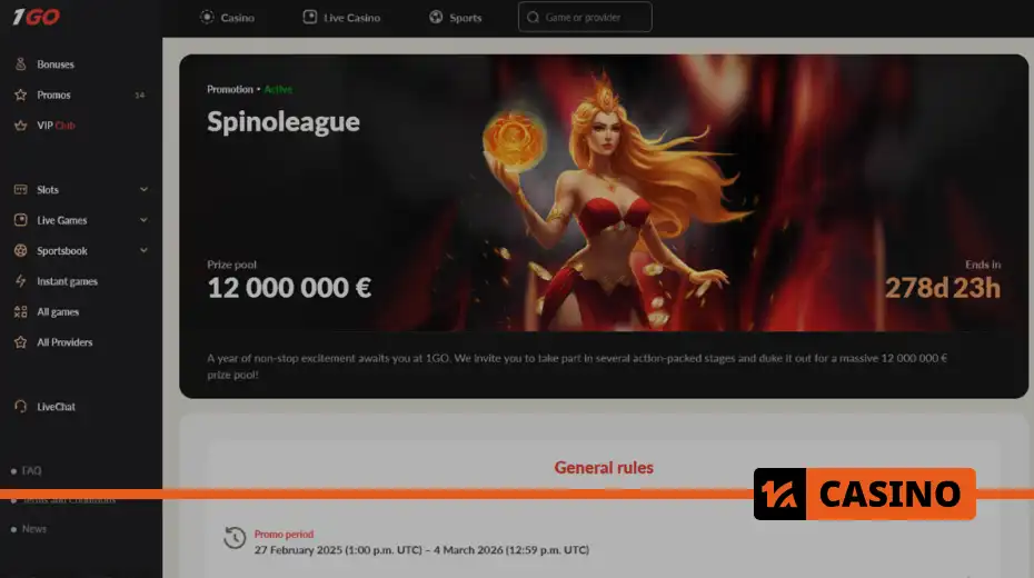 1Go casino'da Spinoleague çekilişi: ödül sıralaması