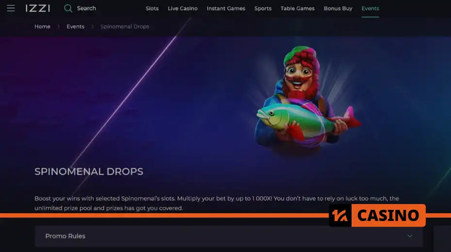 Spinomenal Drops at Izzi casino bonuses and random multipliers