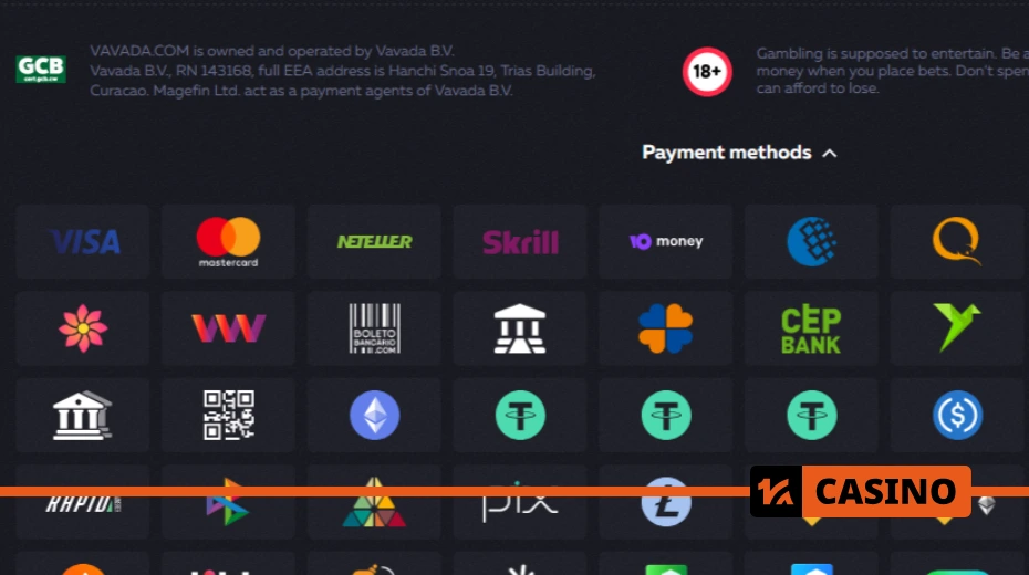 Vavada payments methods including credit cards, e-wallets, and cryptocurrency options