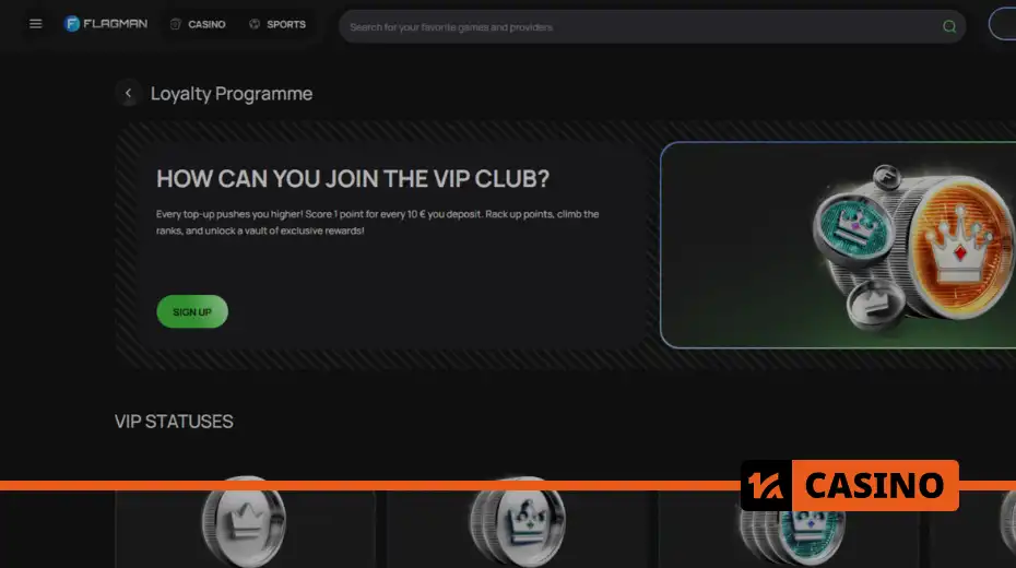 VIP Club at Flagman casino – bonuses and perks by level