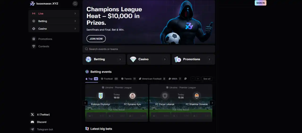 Bookmaker XYZ nedir – platform arayüzü ve ana sayfa görüntüsü