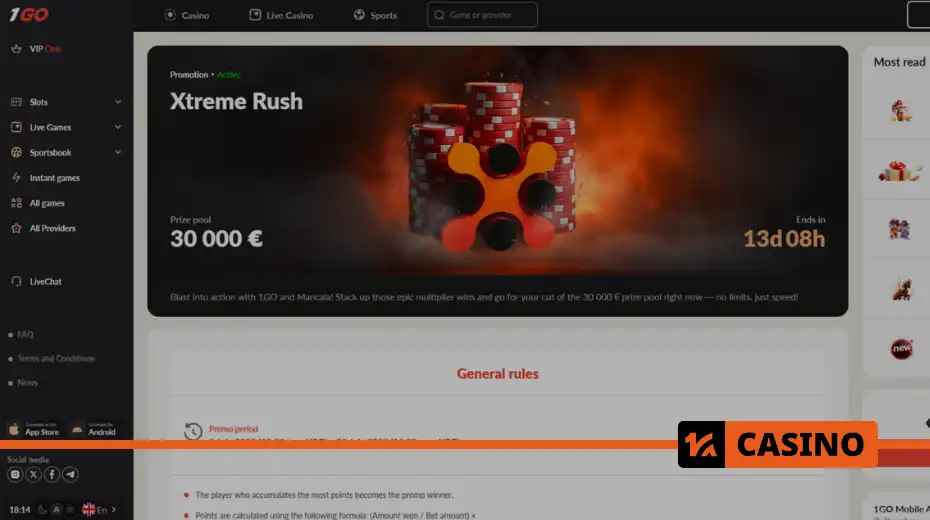 Xtreme Rush в 1Go casino для игроков